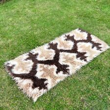 Vintage Flokati Wool Rug - 180 cm Shaggy High Pile Cream Brown 180 cm for sale  Shipping to South Africa