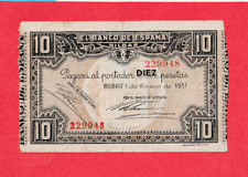 ESPAÑA - Antiguo Billete de 10 Pesetas Banco de ESPAÑA BILBAO Guerra Civil 1937 En estado bastante bueno - ¡RARO!! segunda mano  Embacar hacia Argentina