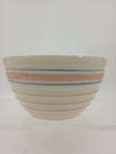 Used, Vintage USA Pottery Oven Ware Mixing Bowl 10” Finger Groove Blue Pink Stripe USA for sale  Shipping to South Africa