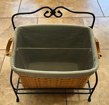 Longaberger Newspaper / Magazine Basket w/Sage Liner, Protector, & Iron Stand for sale  Shipping to South Africa