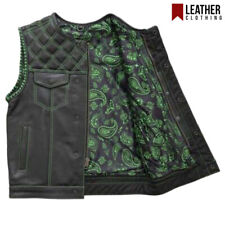 Colete de couro masculino feito sob medida verde paisley forro colete de motocicleta comprar usado  Enviando para Brazil