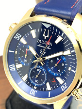 Relógio masculino Bulova 97B168 estrela marinha cronógrafo quartzo mostrador azul pulseira de borracha comprar usado  Enviando para Brazil