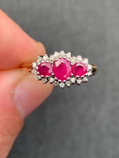 Used, 9ct gold three stone ruby & diamond cluster ring,  9k 375 for sale  Shipping to South Africa