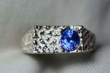 Lindo anel de prata 925 masculino de safira azul natural do Ceilão 1,30 CT criado em laboratório comprar usado  Enviando para Brazil