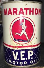 VINTAGE MARATHON V.E.P. QUART METAL OIL CAN , FULL UNOPENED SAE 10-10 W for sale  Shipping to Canada
