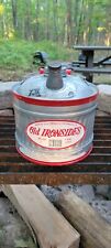 Vtg OLD IRONSIDES 1 Gallon Galvanized Metal Gas Can  Red Handle Scew Tops for sale  Casco