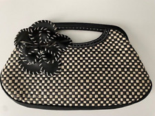 Isabella Fiore Handbag Clutch New! Black/Beige Leather and Straw! Adorable, used for sale  Shipping to South Africa