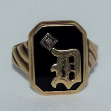 Art Deco 10k Yellow Gold Onyx & Diamond Initial D Signet Ring ~ sz 9.75 ~ 4.12g for sale  Shipping to South Africa