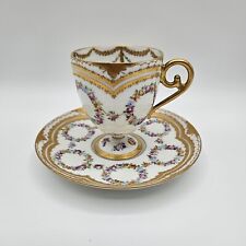 Juego de tazas de té y platillos de calidad de Dresde guirnalda floral con incrustaciones de oro con joyas - raro segunda mano  Embacar hacia Argentina