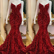Red Sequins Evening Dresses Mermaid Sweetheart Prom Dress For Women Party Wear for sale  Shipping to South Africa