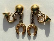 Boucles d'oreilles CLIP trompe chasse vénerie - Vintage dangle earrings. Venery d'occasion  Rennes-