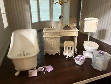 Used, Dollhouse miniature- Victorian bathroom white 4 pc set Toilet Tub Vanity Stool for sale  Shipping to South Africa