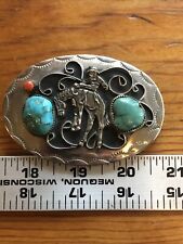 Old pawn sterling silver turquoise belt buckle NO RESERVE Check Listings!!!!!!!! for sale  Lead