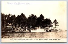 Comedor campamento Rainy River ONT~Calverts Cedar Island~Barcos @ Desembarco~1945 RPPC segunda mano  Embacar hacia Argentina