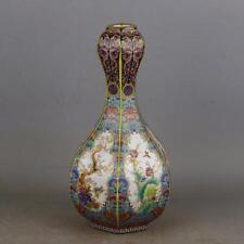 Jarrón de ajo de seis lados esmaltes de color porcelana china Qing de 9,1" flor pájaro segunda mano  Embacar hacia Argentina