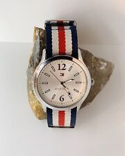 Relógio masculino Tommy Hilfiger tom prata/vermelho branco azul pulseira NATO nova bateria!, usado comprar usado  Enviando para Brazil