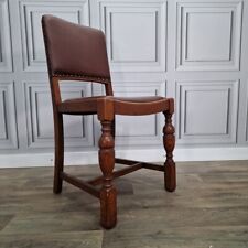 Retro Vintage Single Solid Wooden Oak Turned Dining Chair Desk Seat Leather Stud for sale  Shipping to South Africa