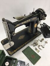 SERVICED Heavy Duty Vtg Singer 66 Sewing Machine Denim Leather Ornate Gold Black for sale  Shipping to Canada