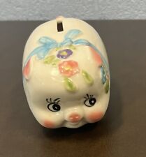 Vintage Kitschy Cute MCM Piggy Bank Ceramic Flowers Bow Retro Pastel Colors for sale  Shipping to South Africa