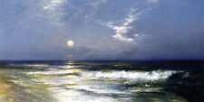 Huge Oil painting Thomas Moran - Moonlit Seascape with moon waves by beach art for sale  Shipping to Canada