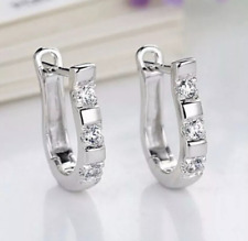 925 Sterling Silver 3-Stone CZ Cubic Zirconia Huggie Hoop Earrings for sale  Shipping to South Africa