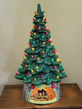 Vintage 20” Green Ceramic Christmas Tree Set w/Manger Nativity Diorama Base for sale  Hubbard