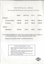 Datsun price list for sale  BATLEY