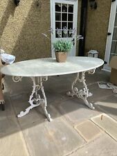 Antique/Vintage Wrought iron garden table with white oval marble top., used for sale  BARNET