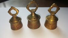 Vintage India Red Etched Design Brass Bells Lot Of 3, used for sale  Linden