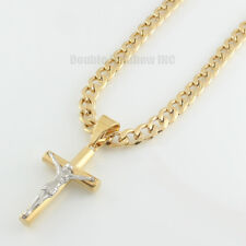 Mens stainless steel Gold Silver Plated cuban jesus cross pendant necklace chain for sale  Shipping to South Africa
