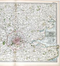 1899 Londres Inglaterra Mapa ORIGINAL Río Támesis Ipswich FERROCARRILES Campos de Batalla segunda mano  Embacar hacia Argentina