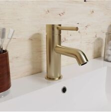 Used, Modern Bathroom Mono Basin Sink Mixer Tap Curved Spout Lever Brushed Brass for sale  Shipping to South Africa