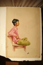 Vintage Painting Sketch Color Pencil Drawing Hand Drawn Man Sitting On Table " for sale  Shipping to South Africa