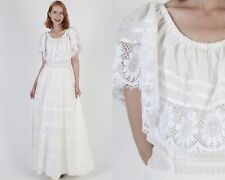 Antigo Vestido Pintuck Mexicano Branco Fora do Ombro Comprimento do Chão Festa Casamento comprar usado  Enviando para Brazil