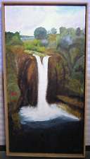 Used, Vintage Original Oil Painting on Canvas Hawaii Landscape Waterfall for sale  Shipping to South Africa