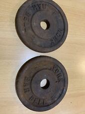 Used, 2 VINTAGE  EARLY YORK BAR BELL BARBELL 5 LBS POUND WEIGHT PLATES FOR 1" BAR for sale  Shipping to South Africa