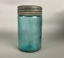 Antiguo tarro de albañil de vidrio aguamarina con tapa de zinc segunda mano  Embacar hacia Argentina