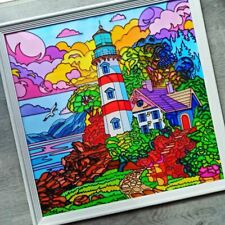 Seaside Lighthouse Painting Beautiful sunset Handpainted art on glass Home Decor for sale  Shipping to Canada
