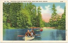 Postal de lino para canoa Willamette río Orgeon o campamento árboles de Adair personas, usado segunda mano  Embacar hacia Argentina