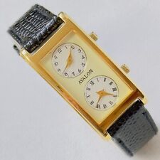 Reloj sin mangas vintage Avalon doble/hora mundial para mujer y hombre dorado cuero negro segunda mano  Embacar hacia Mexico