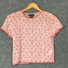 Primark Camiseta Feminina Tamanho P Rosa Manga Curta Estampada Cereja Transparente Top comprar usado  Enviando para Brazil
