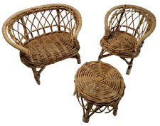 3 Pc Wicker Rattan Barbie Doll House Furniture Couch Chair Patio Table Set for sale  Shipping to South Africa