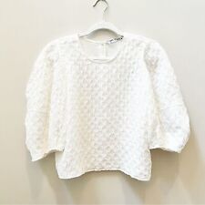 Blusa Zara Feminina Texturizada Branca Casual Elegante Manga Balão Zíper Traseiro comprar usado  Enviando para Brazil