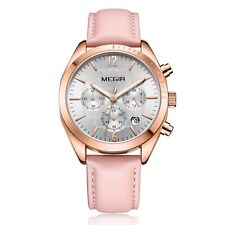 MEGIR relógios de quartzo femininos estojo rosa pulseira de couro cronógrafo feminino relogio comprar usado  Enviando para Brazil