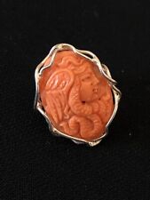 9gr Vintage ring with coral cameo Italy Silver 925, used for sale  Shipping to South Africa