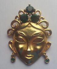 Rare signed Butler & Wilson mask brooch in gold with green crystals for sale  Shipping to South Africa