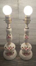 Vintage Boudoir Lamps-Set of 2-White Porcelain Pink Roses ~ Japan for sale  Shipping to South Africa