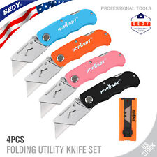 4pc Folding Utility Knife Quick Change Blade Lockback Safe Box Cutter belt clip for sale  Shipping to South Africa