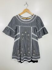 Vestido FREE PEOPLE XS preto branco bordado crochê floral forrado xadrez babado comprar usado  Enviando para Brazil