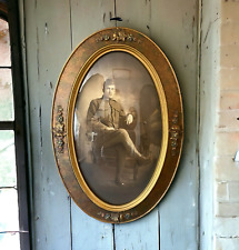 Usado, Vidro bolha convexo antigo e moldura de arte oval 24,5" x 16,5" - Retrato da Primeira Guerra Mundial comprar usado  Enviando para Brazil